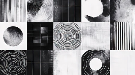 Abstract background with black and white circles. 3d rendering, 3d illustration.の素材