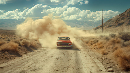racing car on the road in the desert. 3d renderingの素材