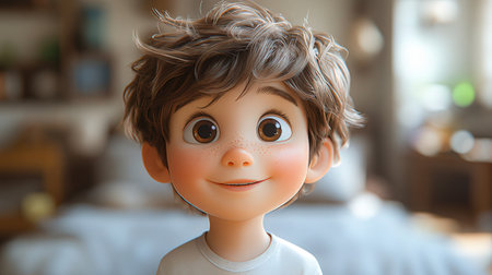 Cute little boy with funny face and hairstyle, closeupの素材
