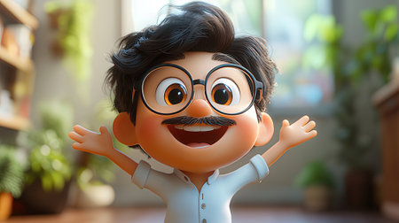 Funny boy with glasses and a mustache. 3d rendering.の素材