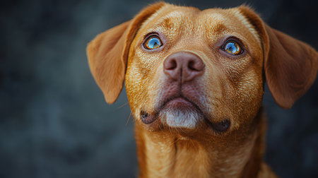 Portrait of a brown dog on a dark background. Close-up.の素材