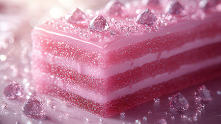 pink cake with ice crystals on a light background, close-upの素材