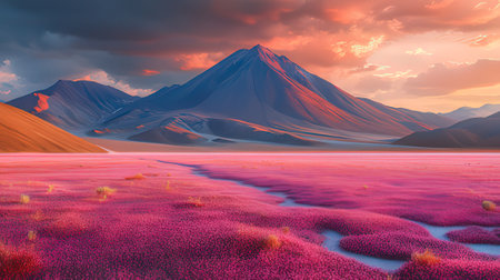 Sunset over the desert with sand dunes. 3d renderingの素材