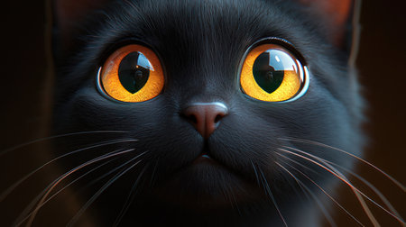 Black cat with orange eyes close-up. 3D rendering.の素材