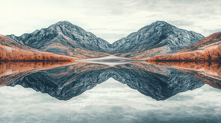 Reflection of the mountains in the lake. 3d rendering.の素材