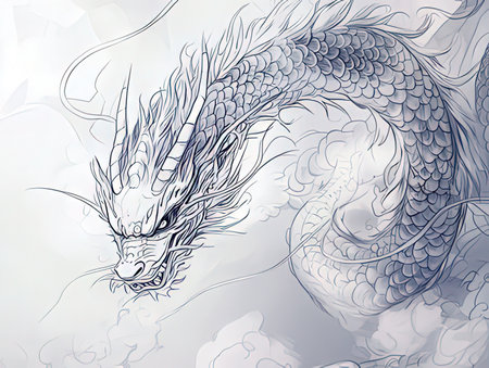 Chinese dragon. Hand-drawn illustration of a dragon on a white background.の素材