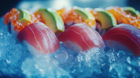 Sushi on ice. Selective focus. Shallow depth of fieldの素材