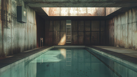 3d render of a swimming pool in an old abandoned building.の素材
