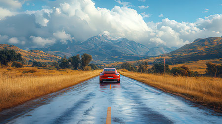 Car on the road in the mountains, New Zealand. 3d renderingの素材