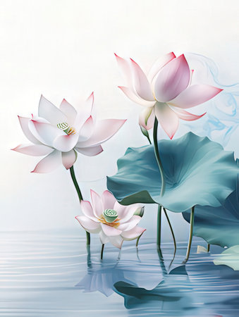 Lotus flower with reflection in water. Vector illustration for your designの素材