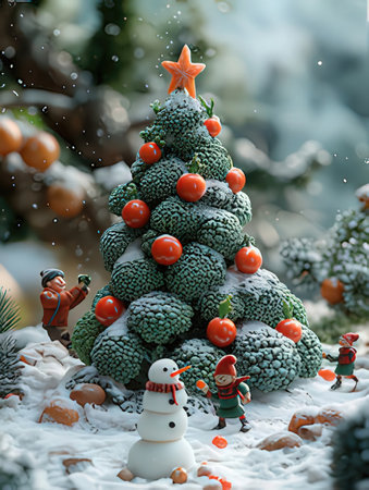 Christmas tree with snowman and santa claus. Christmas backgroundの素材