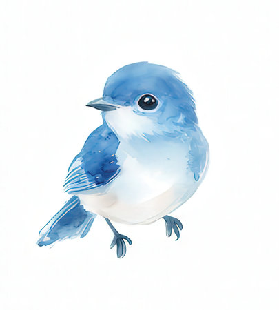 Watercolor blue bird isolated on white background. Hand drawn illustration.の素材