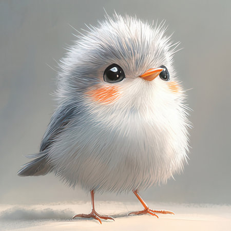 Cute little chick on a gray background. Illustration of a bird.の素材