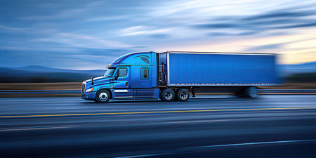 Truck on the road with motion blur background. 3d renderingの素材
