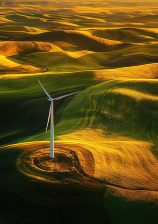 Wind turbines in the middle of the desert. 3D illustration.の素材
