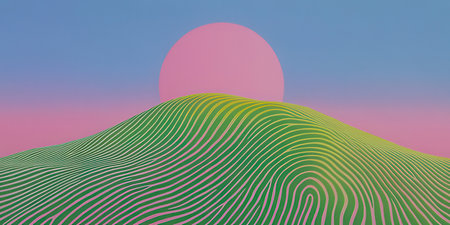Abstract landscape with mountains and sunset. Vector illustration. Eps 10.の素材