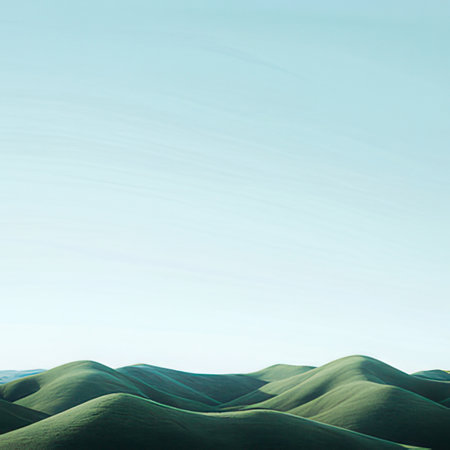 abstract landscape with green hills and blue sky, 3d renderの素材