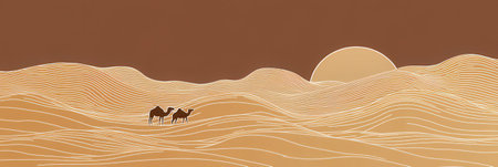Camel caravan in the desert. 3d illustration. Vector.の素材