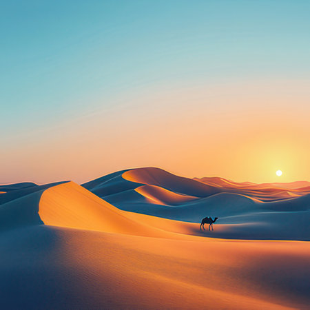 Sand dunes in the Sahara desert at sunset. Morocco. Africa.の素材