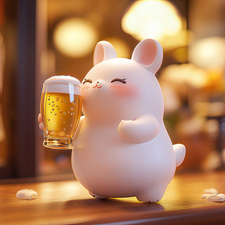 Cute porcelain pig with a glass of beerの素材