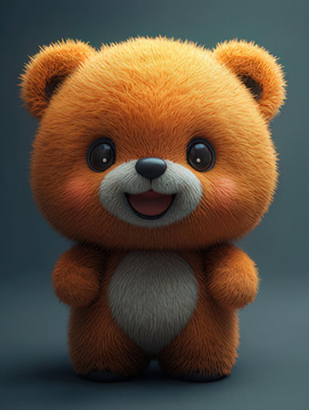 Cute teddy bear on a gray background. 3d renderingの素材
