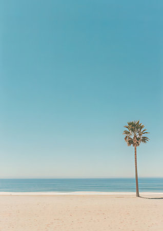 Palm tree on the beach with blue sky background - vintage filterの素材