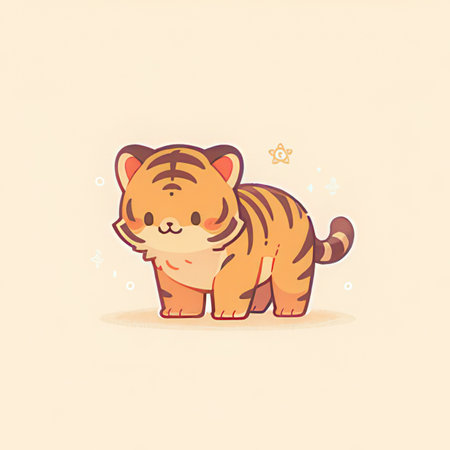 Cute tiger cartoon vector illustration. Cute wild animal character.の素材