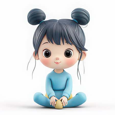 3d render of cute asian girl sitting on white background.の素材