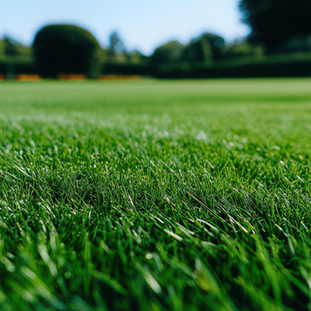 Green grass background. Close-up image of a soccer field.の素材