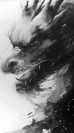 dragon head in black and white, as an illustration of Chinese zodiacの素材