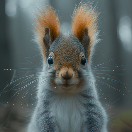 Portrait of a squirrel in the forest on a blurred background.の素材