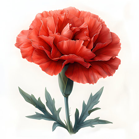 Red carnation flower isolated on white background. 3d illustration.の素材