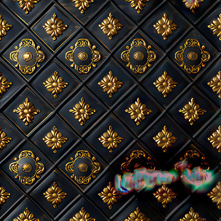 golden pattern on the black metal door in chinese style.の素材
