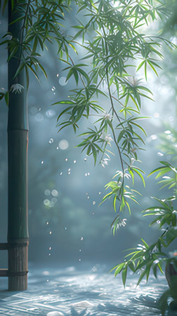 Bamboo in the morning mist. 3d rendering, illustration.の素材