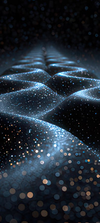 3D rendering of abstract digital waves with bokeh effect.の素材