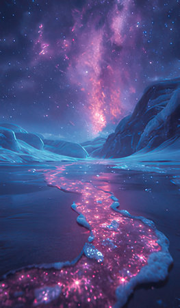 Fantasy alien planet. Mountain and nebula. 3D illustrationの素材