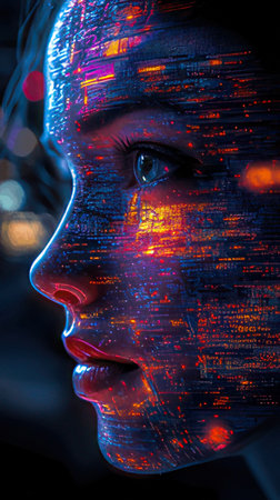 Close-up portrait of a futuristic woman. The concept of cyberpunk.の素材