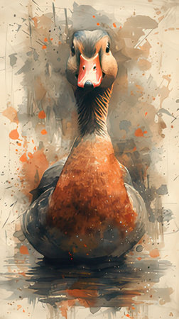 watercolor painting of a duck on textured background, digital illustrationの素材