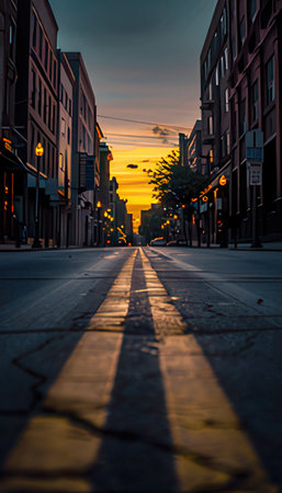Sunset in the streets of the city of Boston, Massachusetts.の素材