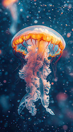 Jellyfish swimming in the water. Colorful jellyfish.の素材