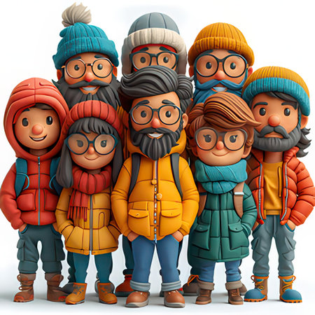 3D Illustration of a Group of Kids with Winter Clothesの素材