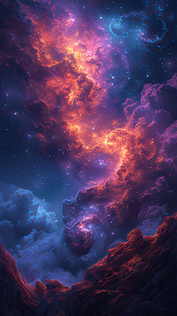 Fractal 3D illustration of deep space with stars and nebulaの素材
