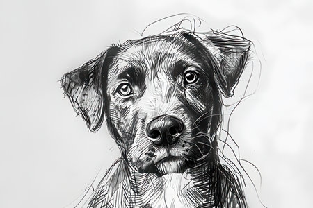 Portrait of a dog. Hand-drawn illustration on white background.の素材