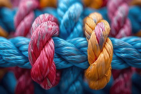 Close up of colorful rope. Colorful rope background. Selective focus.の素材