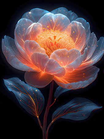 3D illustration of a peony flower on a black background.の素材