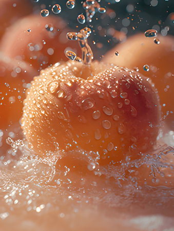Water drops on fresh apricots, close-up, soft focusの素材