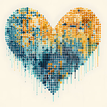 Heart made of colorful dots. Grunge background. Vector illustration.の素材