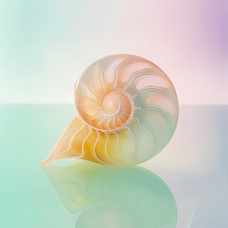 nautilus shell on a colorful background, 3d illustration.の素材