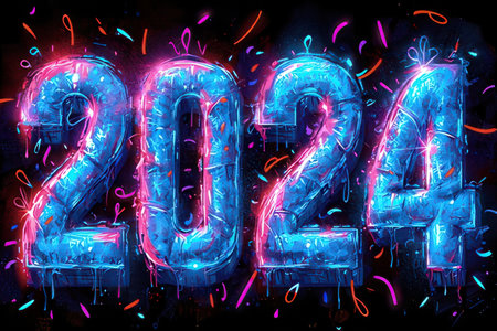 Happy New Year 2014 celebration background with colorful lights and fireworks. 3D Renderingの素材
