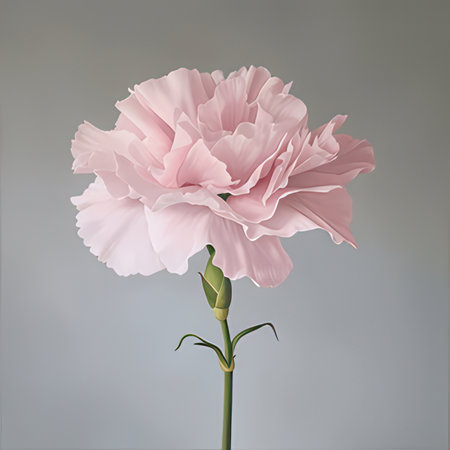 Beautiful pink carnation flower isolated on gray background. 3d renderの素材